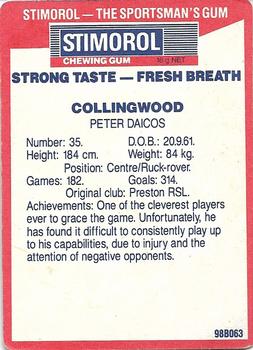 1990 AFL Scanlens Stimorol #53 Peter Daicos Back